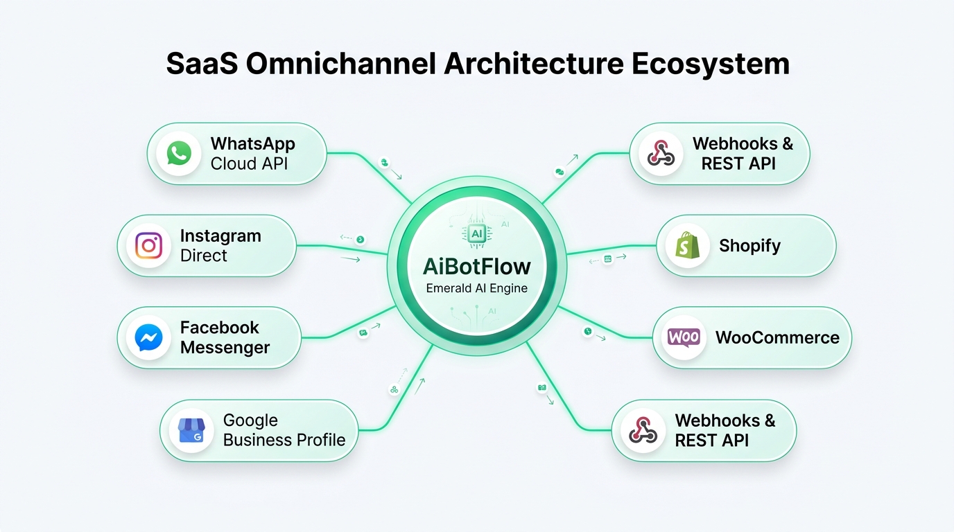 AiBotFlow Omnichannel Automation Ecosystem — Google Business Profile, WhatsApp API, Smart AI CRM, Instagram & Facebook Automation