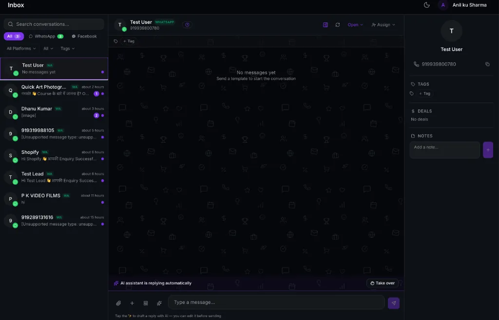 AI Botflow Live Team Inbox & Chat Interface - Multi-Agent WhatsApp Collaboration